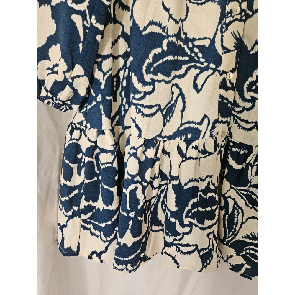 RACHEL ZOE Navy/White Button Front Shirt Dress Womens XS Ruffle Hem Pockets - Picture 2 of 9